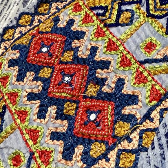 Anthropologie Bhanuni by Jyoti Womens Linne Embroidered Beaded Blue Dress Medium - Picture 11 of 13